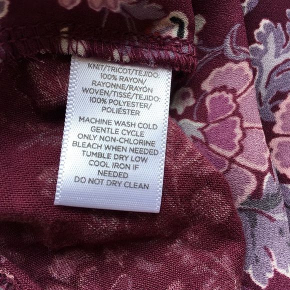 Loft Floral Bell Sleeved Wine-Colored Blouse Size M - Picture 3 of 10